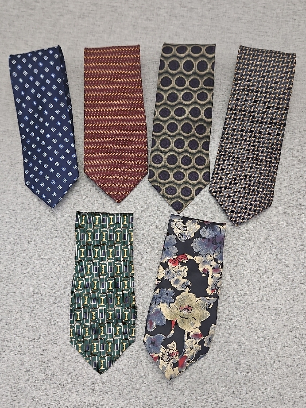 100% Silk Lot Of 6 Assorted Men’s Patterned Ties-Various Brands